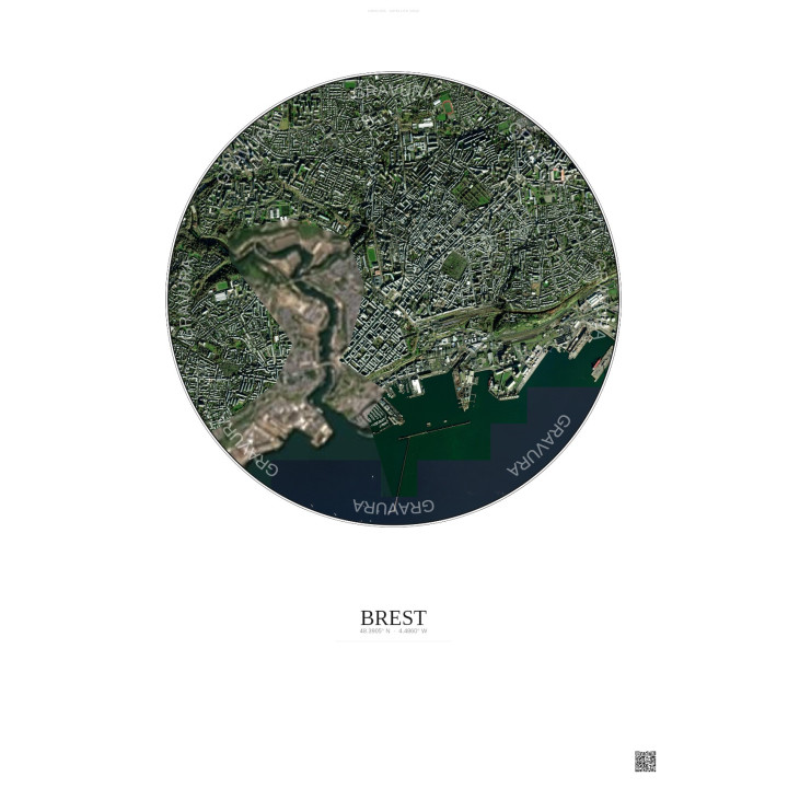 Affiche Brest – Poster vue satellite 2.5km Couleur | Gravura – Fond clair