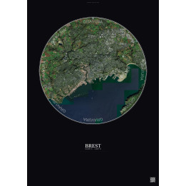 Affiche Brest – Poster vue satellite 6km Couleur | Gravura – Fond foncé