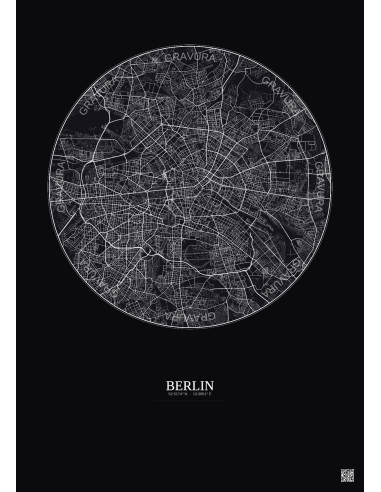 Affiche Berlin – Poster carte de ville 10km | Gravura – Fond foncé