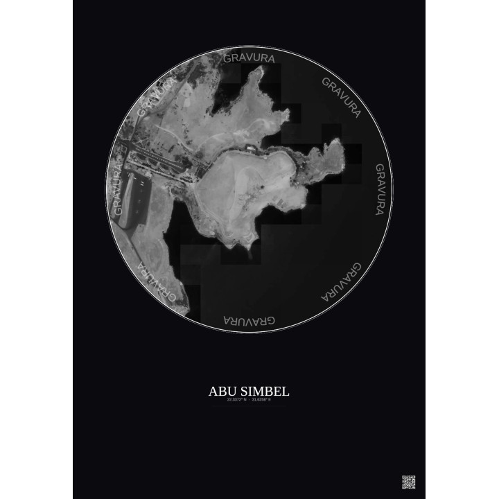 Affiche Abu Simbel – Poster vue satellite 0.5km N&B | Gravura – 