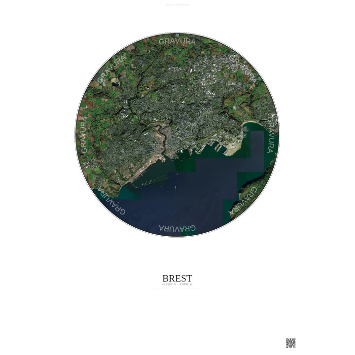 Affiche Brest – Poster vue satellite 6km Couleur | Gravura – Fond clair
