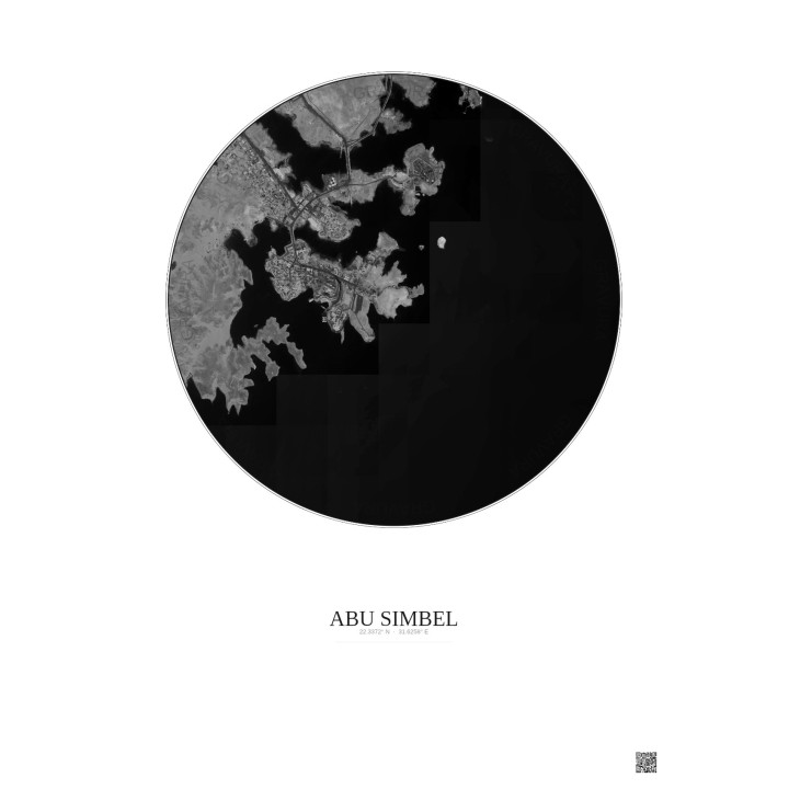 Affiche Abu Simbel – Poster vue satellite 2.5km N&B | Gravura – 