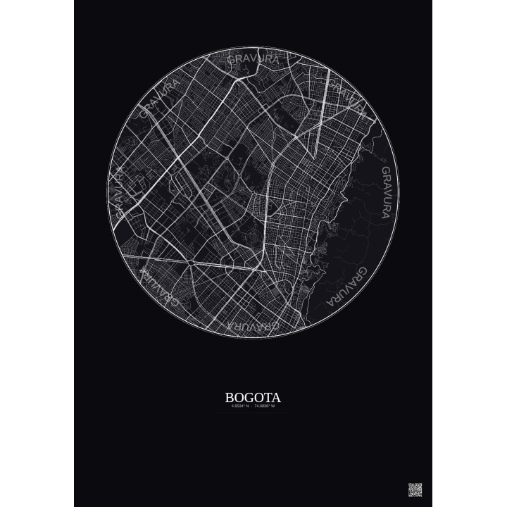Affiche Bogota – Poster carte de ville 6km | Gravura – Fond foncé