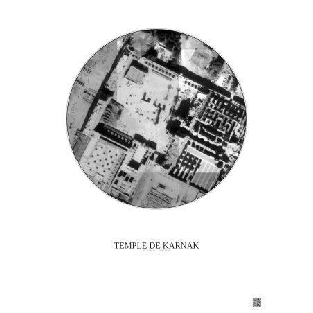 Affiche Temple De Karnak – Poster vue satellite 0.1km N&B | Gravura – Fond clair