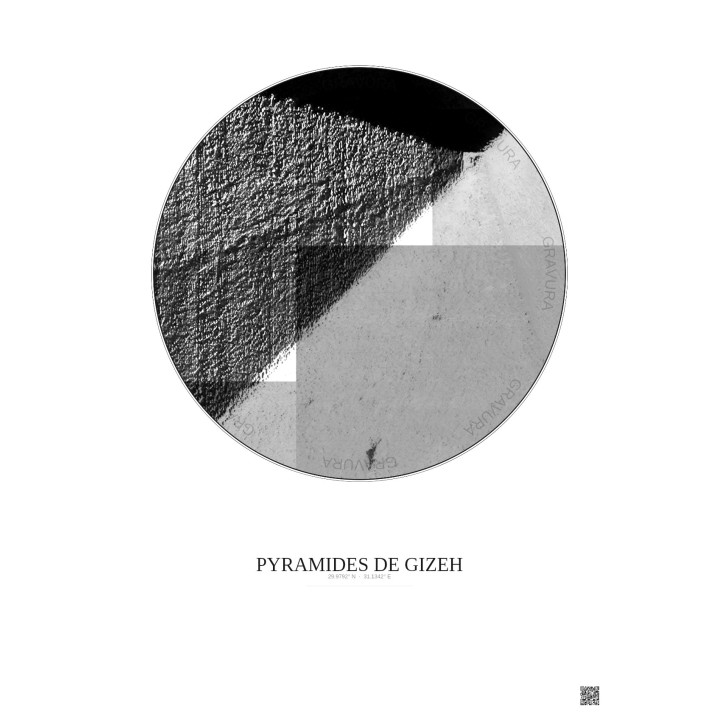 Affiche Pyramides De Gizeh – Poster vue satellite 0.1km N&B | Gr