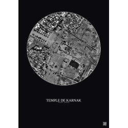 Affiche Temple De Karnak – Poster vue satellite 0.5km N&B | Gravura – Fond foncé