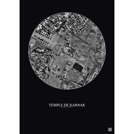 Affiche Temple De Karnak – Poster vue satellite 0.5km N&B | Gravura – Fond foncé
