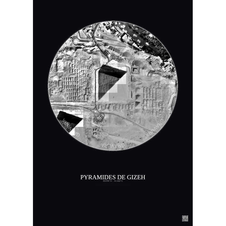 Affiche Pyramides De Gizeh – Poster vue satellite 0.5km N&B | Gr