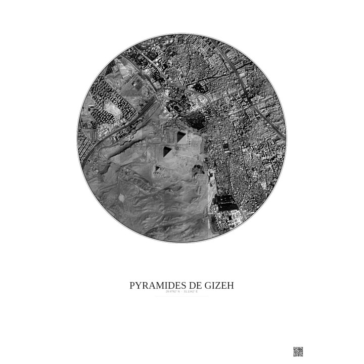 Affiche Pyramides De Gizeh – Poster vue satellite 2.5km N&B | Gr