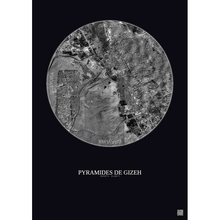 Affiche Pyramides De Gizeh – Poster vue satellite 5km N&B | Grav