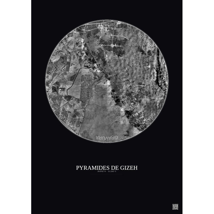Affiche Pyramides De Gizeh – Poster vue satellite 10km N&B | Gra