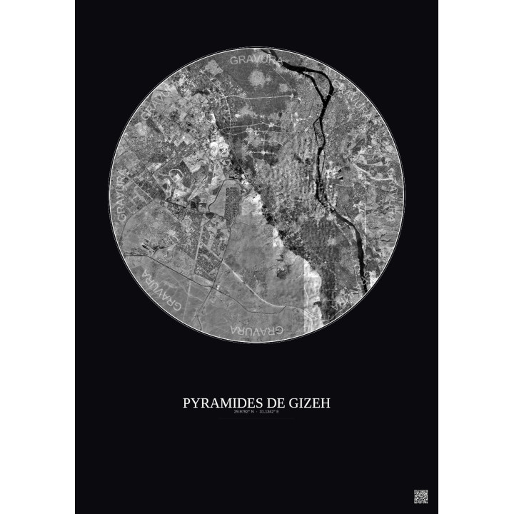 Affiche Pyramides De Gizeh – Poster vue satellite 20km N&B | Gra