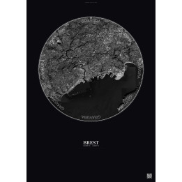 Affiche Brest – Poster vue satellite 6km N&B | Gravura – Fond foncé