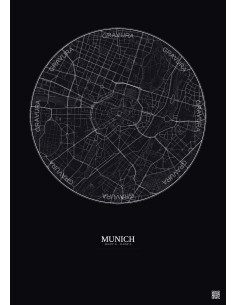 Munich City Map Poster 2.5km | Gravura – Dark background
