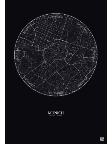 Affiche Munich – Poster carte de ville 2.5km | Gravura – Fond foncé