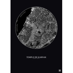 Affiche Temple De Karnak – Poster vue satellite 1km N&B | Gravura – Fond foncé
