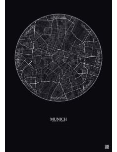 Affiche Munich – Poster carte de ville 5km | Gravura – Fond foncé