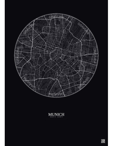 Munich City Map Poster 5km | Gravura – Dark background