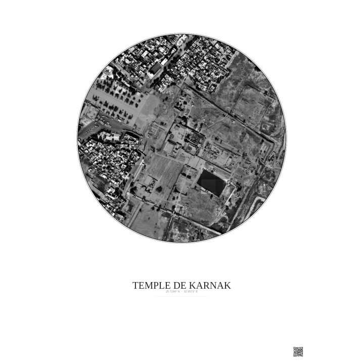 Affiche Temple De Karnak – Poster vue satellite 0.5km N&B | Grav