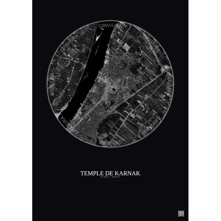 Affiche Temple De Karnak – Poster vue satellite 2.5km N&B | Grav