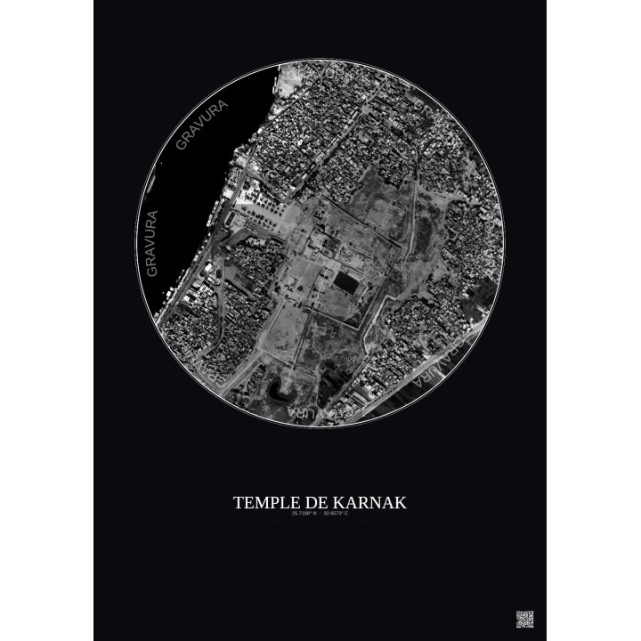 Affiche Temple De Karnak – Poster vue satellite 1km N&B | Gravur