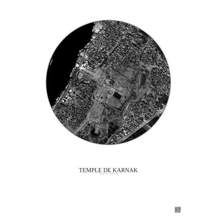 Affiche Temple De Karnak – Poster vue satellite 1km N&B | Gravur