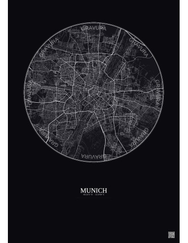 Affiche Munich – Poster carte de ville 10km | Gravura – Fond foncé