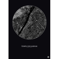 Affiche Temple De Karnak – Poster vue satellite 5km N&B | Gravura – Fond foncé