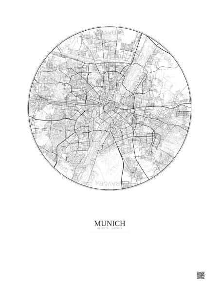 Affiche Munich – Poster carte de ville 10km | Gravura – Fond clair