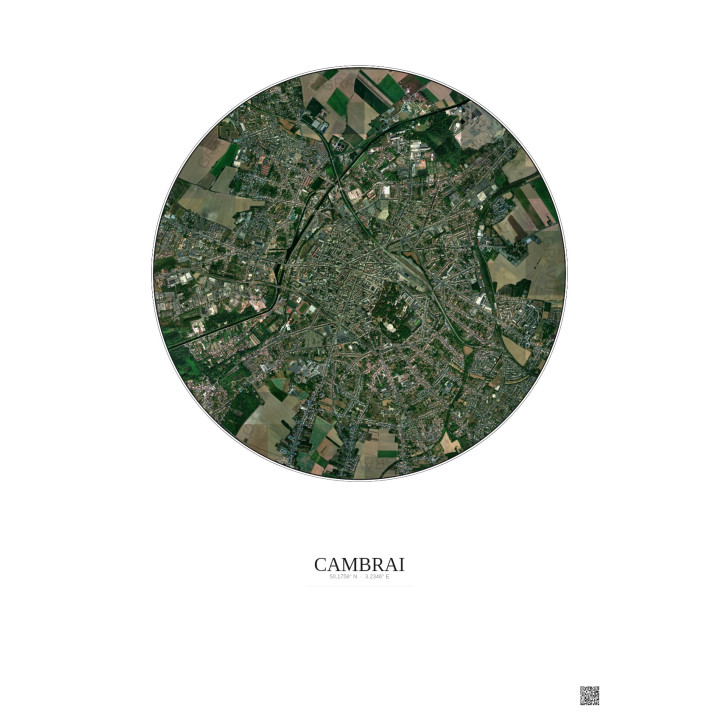 Affiche Cambrai – Poster vue satellite 2.5km Couleur | Gravura – Fond clair