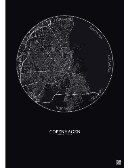 Affiche Copenhagen – Poster carte de ville 10km | Gravura – Fond foncé