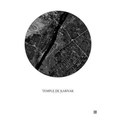 Temple De Karnak Satellite View Poster 5km B&W | Gravura – Light background