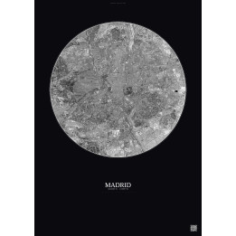 Affiche Madrid – Poster vue satellite 10km N&B | Gravura – Fond 