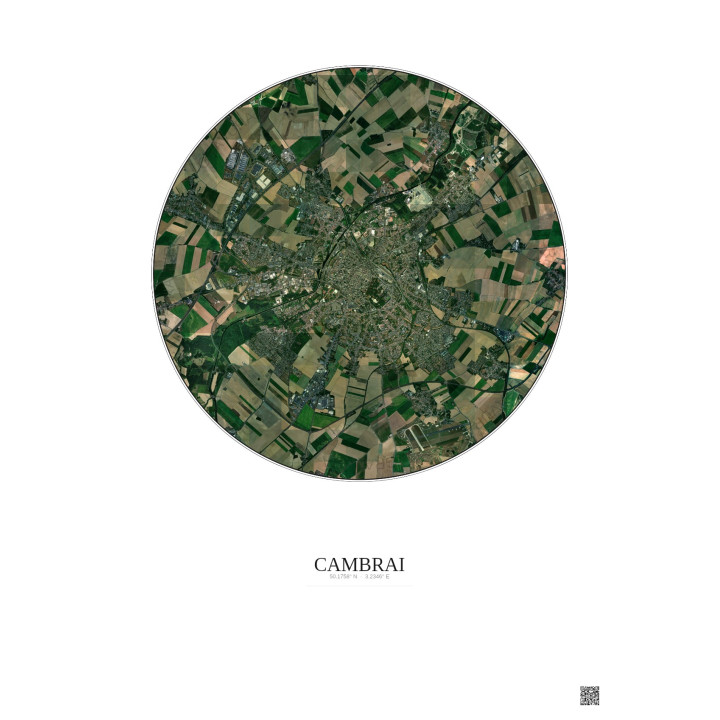 Affiche Cambrai – Poster vue satellite 5km Couleur | Gravura – Fond clair
