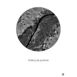 Affiche Temple De Karnak – Poster vue satellite 10km N&B | Gravura – Fond clair