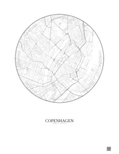 Affiche Copenhagen – Poster carte de ville 2.5km | Gravura – Fond clair