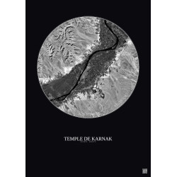 Affiche Temple De Karnak – Poster vue satellite 20km N&B | Gravura – Fond foncé