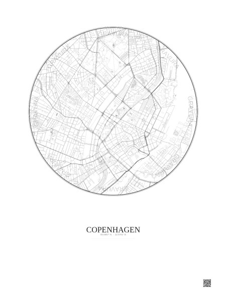 Affiche Copenhagen – Poster carte de ville 2.5km | Gravura – Fond clair
