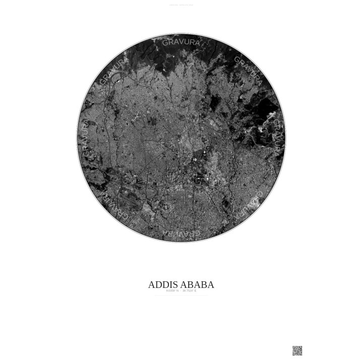 Affiche Addis Ababa – Poster vue satellite 6km N&B | Gravura – F