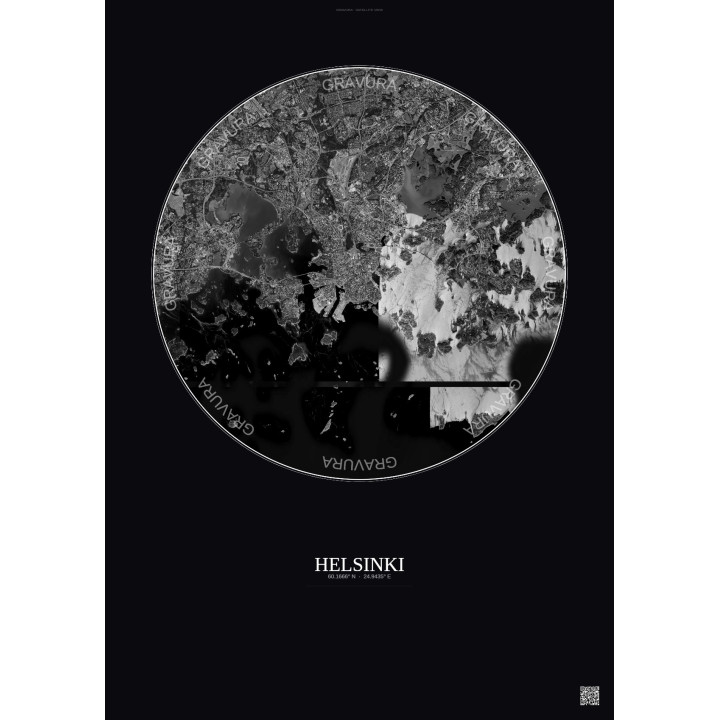 Affiche Helsinki – Poster vue satellite 10km N&B | Gravura – Fon