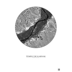 Affiche Temple De Karnak – Poster vue satellite 20km N&B | Gravura – Fond clair