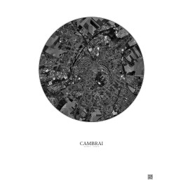 Affiche Cambrai – Poster vue satellite 2.5km N&B | Gravura – Fond clair