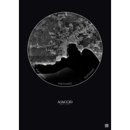 Affiche Ajaccio – Poster vue satellite 5km N&B | Gravura – Fond 