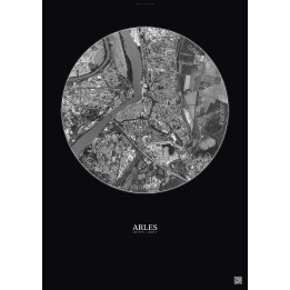 Arles Satellite View Poster 2.5km B&W | Gravura – Dark backgroun