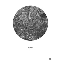 Arles Satellite View Poster 10km B&W | Gravura – Light backgroun