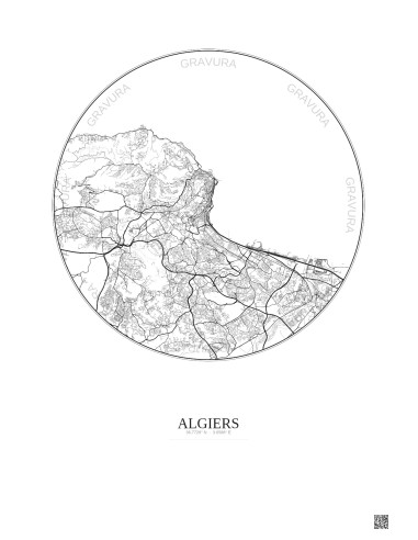 Algiers City Map Poster 10km | Gravura – Light background