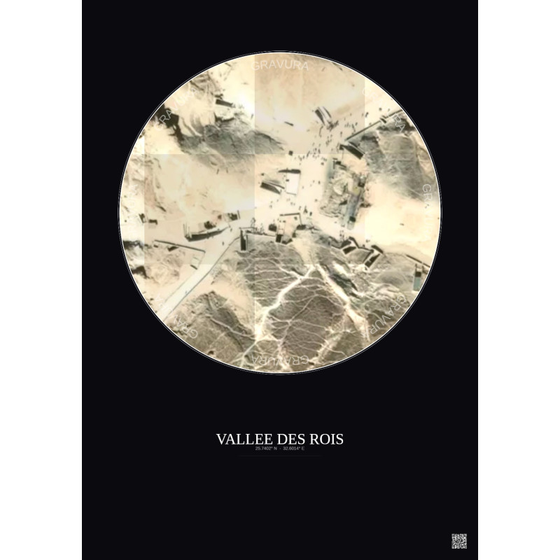 Affiche Vallee Des Rois – Poster vue satellite 0.1km Couleur | Gravura – Fond foncé