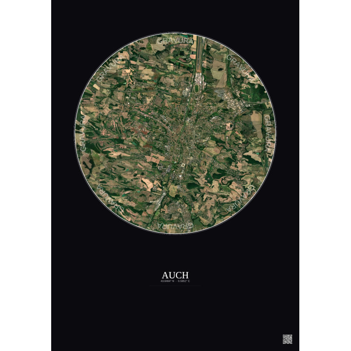Affiche Auch – Poster vue satellite 5km Couleur | Gravura – Fond