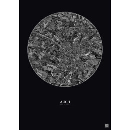 Auch Satellite View Poster 2.5km B&W | Gravura – Dark background