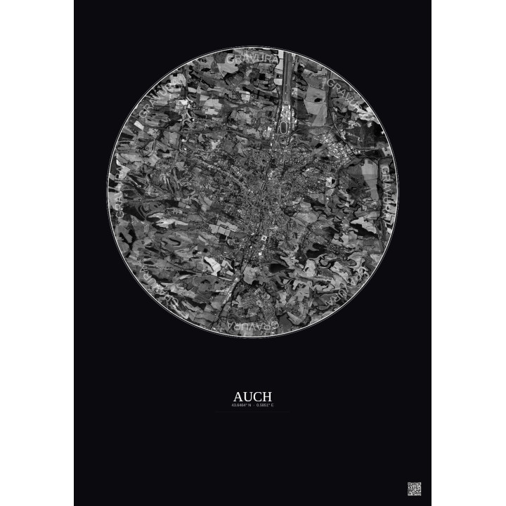 Auch Satellite View Poster 5km B&W | Gravura – Dark background